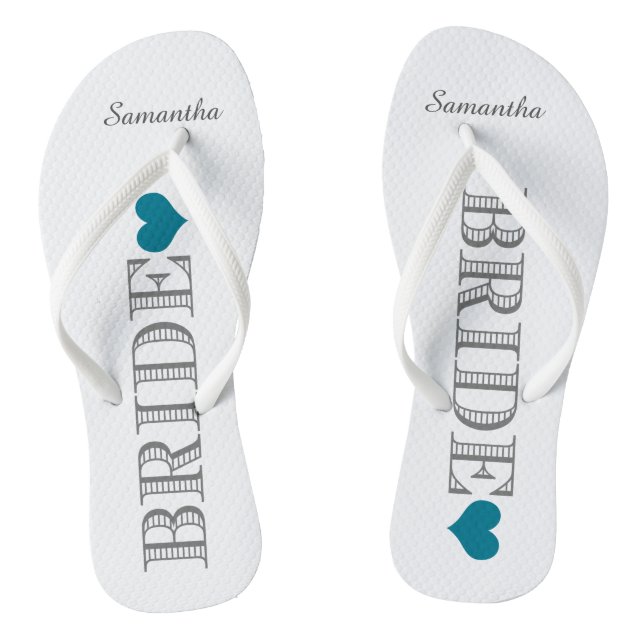 Blue Heart Bride's Flip Flops (Footbed)