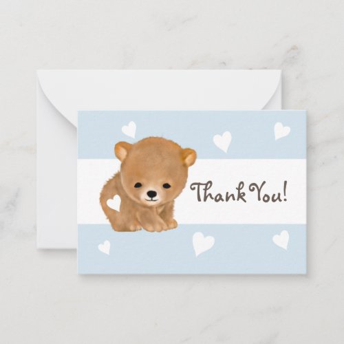 Blue Heart Brown Bear Thank You Notecards