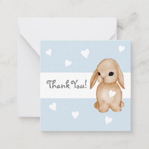 Blue Heart Bunny Baby Shower Thank You Cards