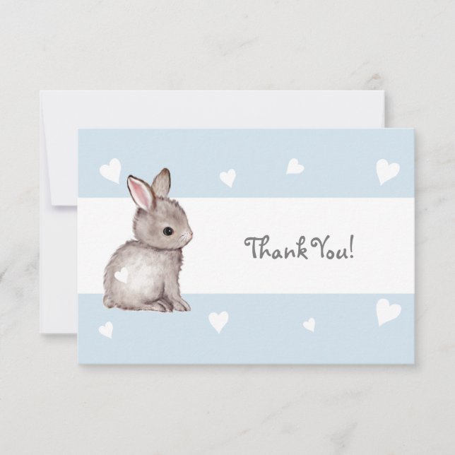 Blue Heart Bunny Thank You Card (Front)