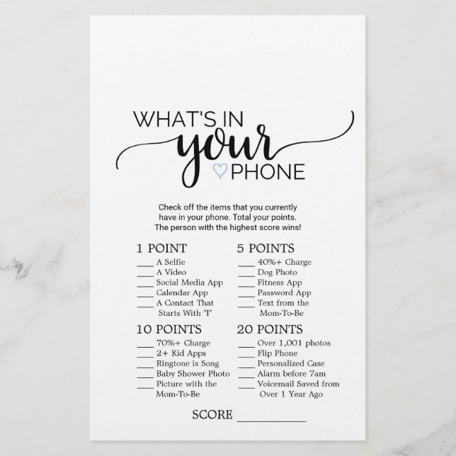 Blue Heart | Calligraphy What's In Your Phone Game Flyer (Back)