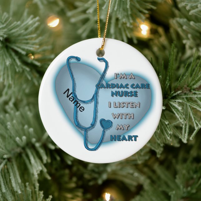 Blue Heart Cardiac Care nurse Ceramic Ornament (Tree)