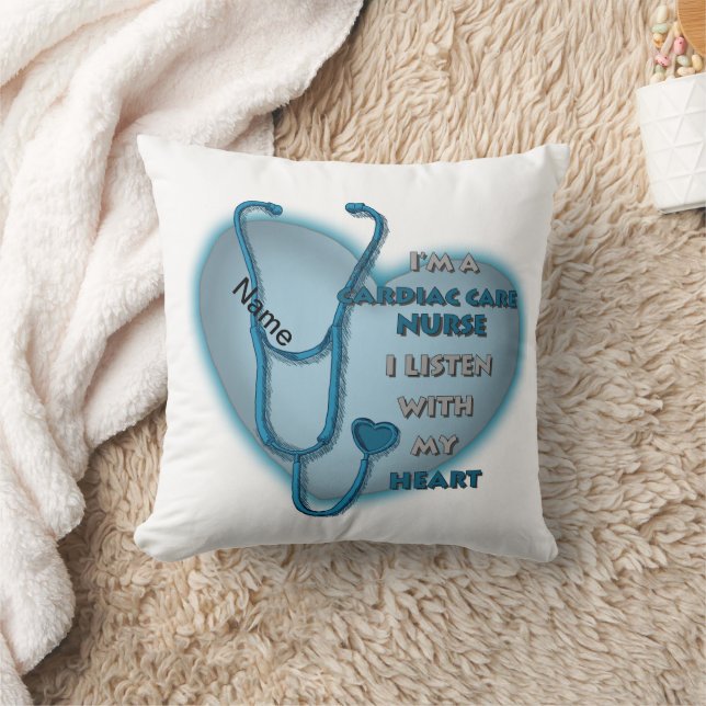 Blue Heart Cardiac Care nurse Throw Pillow (Blanket)