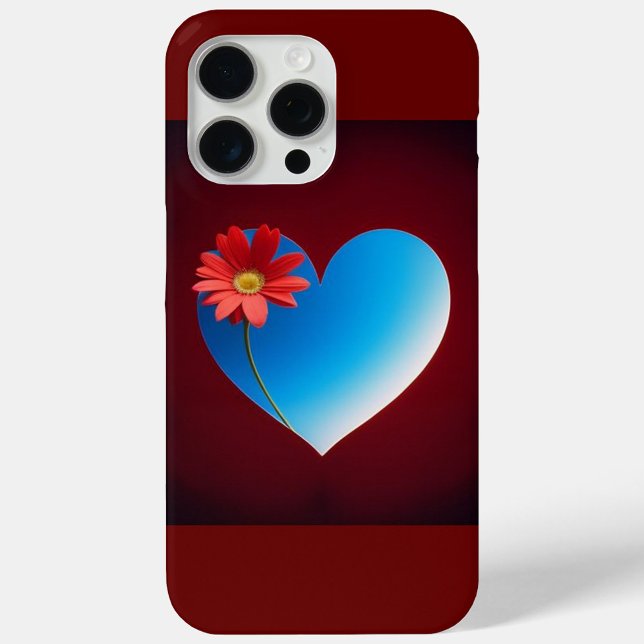Blue Heart Case-Mate iPhone Case (A digital art image shows a blue heart shape with a red flower on a dark red background. )