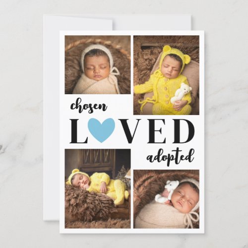 Blue Heart Chosen Loved Adopted Boy Photo Collage Announcement