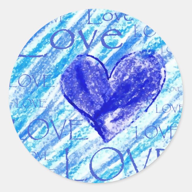Blue Heart Classic Round Sticker (Front)