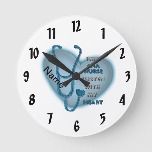 Blue Heart CNA Nurse custom name clock