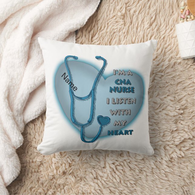 Blue Heart CNA Nurse Throw Pillow (Blanket)