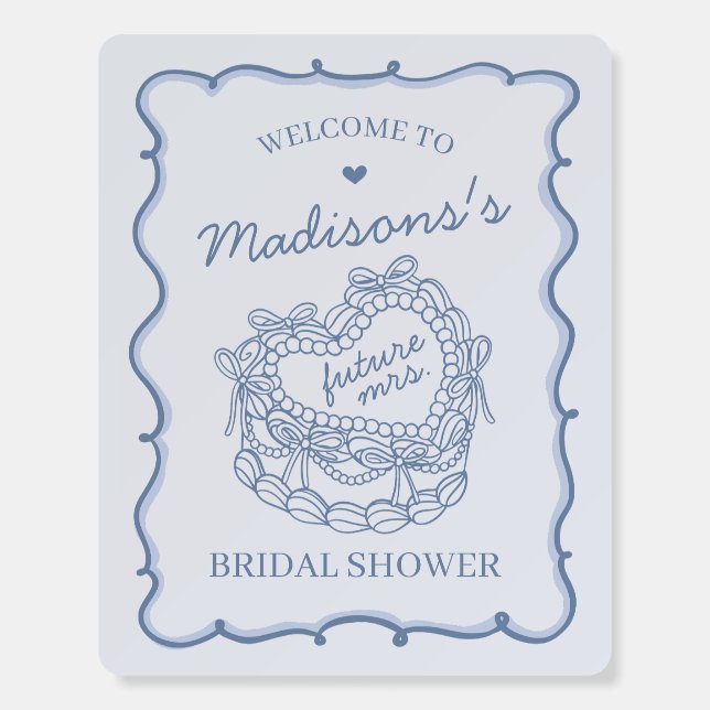 Blue Heart Coquette Cake Bridal Shower Welcome Foam Board (Front)