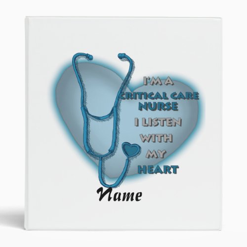 Blue Heart Critical Care Nurse custom name binder