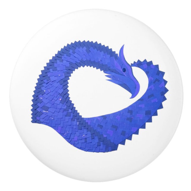 Blue heart dragon on white ceramic knob (Front)