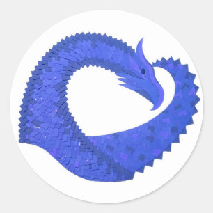 Blue heart dragon on white classic round sticker