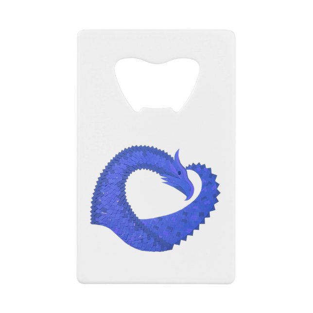 Blue heart dragon on white credit card bottle opener (Front)