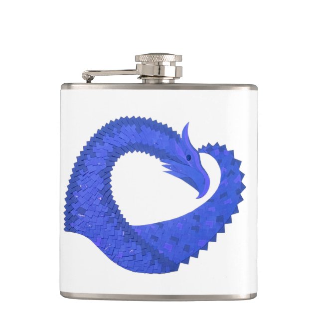 Blue heart dragon on white flask (Front)