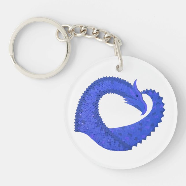 Blue heart dragon on white keychain (Front)