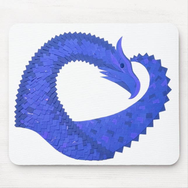 Blue heart dragon on white mouse pad (Front)