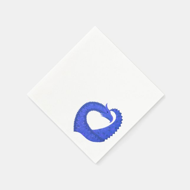 Blue heart dragon on white napkins (Corner)