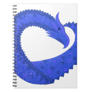 Blue heart dragon on white notebook