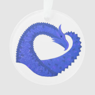 Blue heart dragon on white ornament