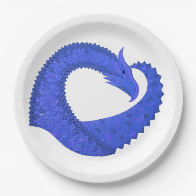 Blue heart dragon on white paper plates (Front)
