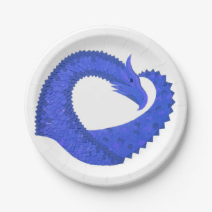 Blue heart dragon on white paper plates