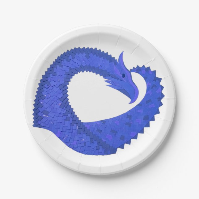 Blue heart dragon on white paper plates (Front)