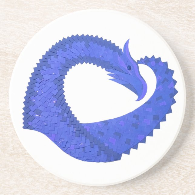 Blue heart dragon on white sandstone coaster (Front)