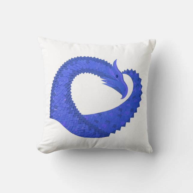 Blue heart dragon on white throw pillow (Front)