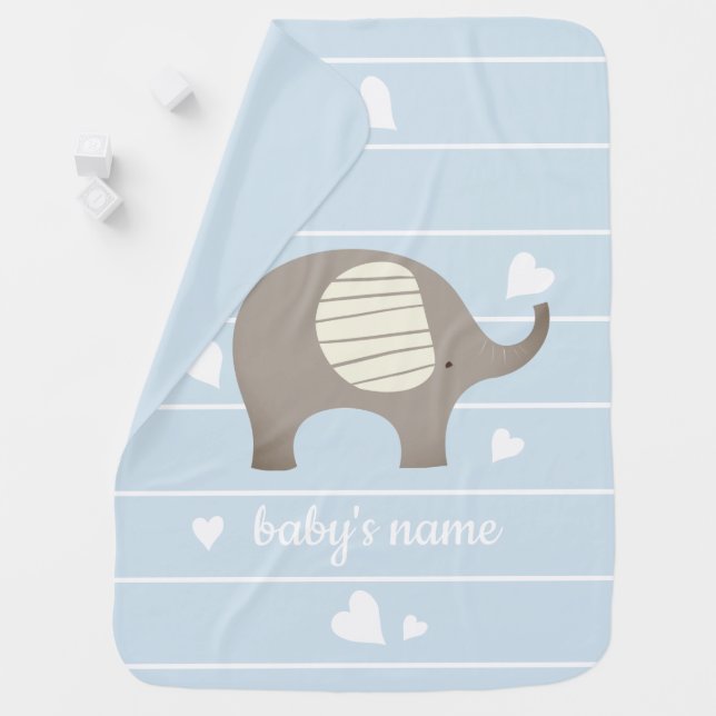 Blue Heart Elephant Baby Blanket (In Situ)