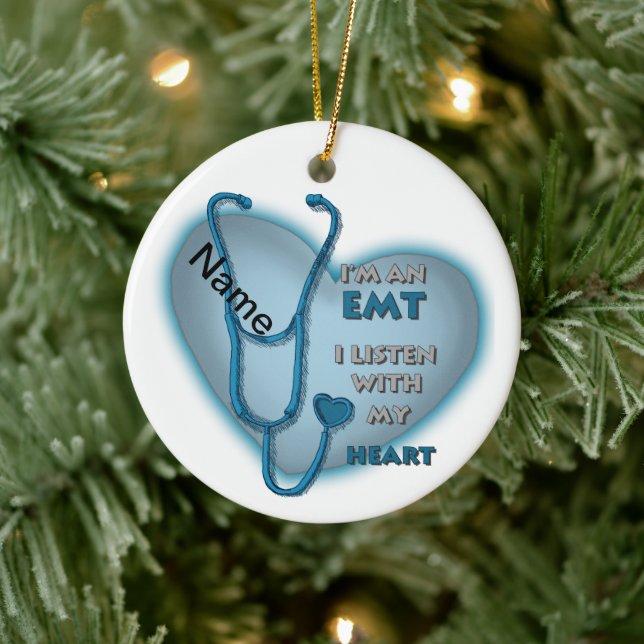 Blue Heart EMT Ceramic Ornament (Tree)