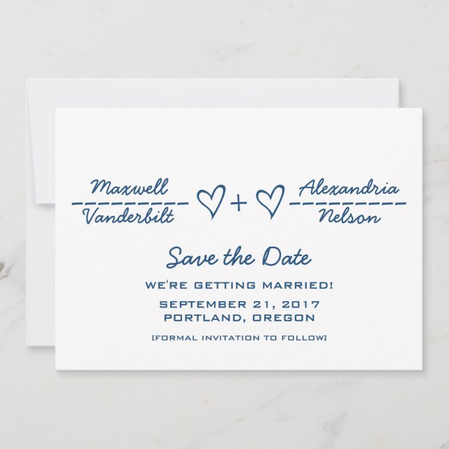 Blue Heart Equation Save the Date Invite (Front)