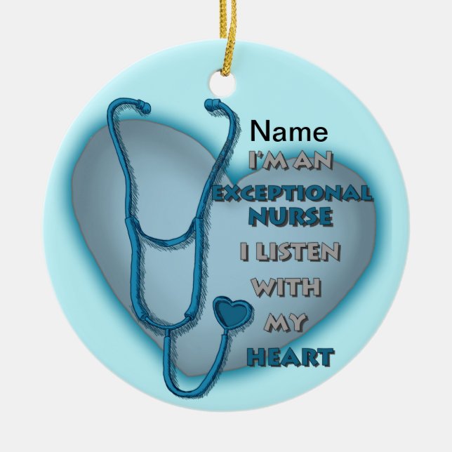 Blue heart exceptional nurse  ceramic ornament (Front)
