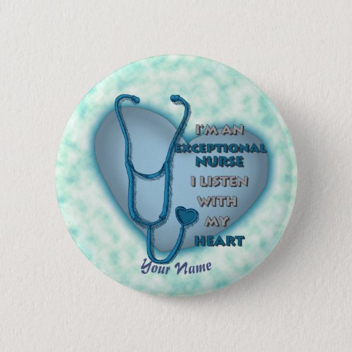 Blue Heart Exceptional Nurse custom name Button