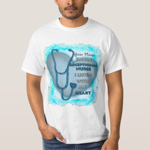 Blue Heart Exceptional Nurse custom name  T_Shirt