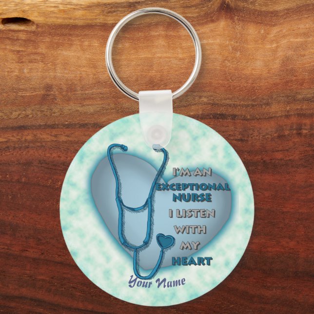 Blue heart exceptional nurse  keychain (Front)