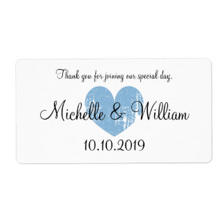 Blue heart favor wedding water bottle labels