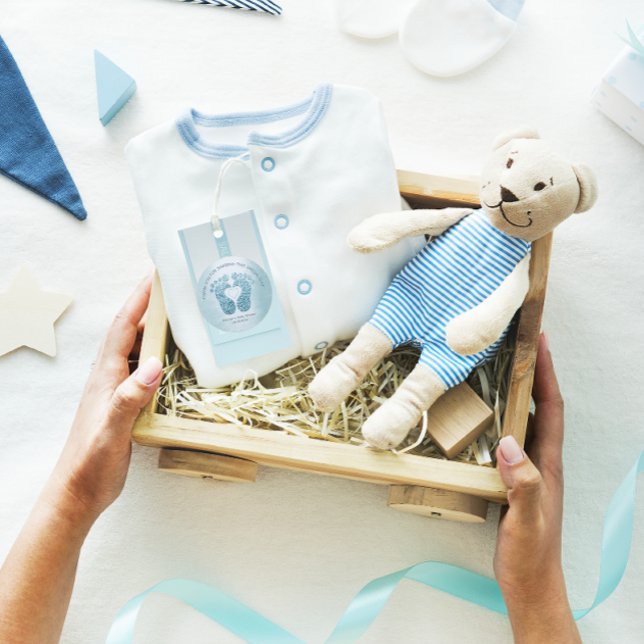 Blue Heart Feet Baby Shower Favor Thank You Boy Classic Round Sticker (Blue Heart Feet Baby Shower Favor Thank You Boy Classic Round Sticker)