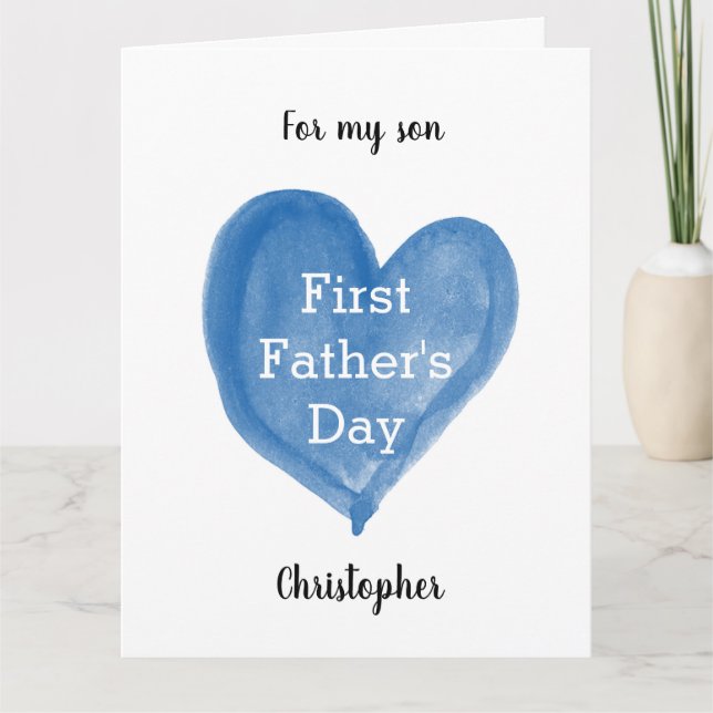 Blue Heart First Father's Day 8.5x11 Card (Front)