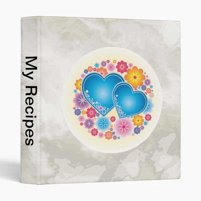 Blue Heart Floral 3 Ring Binder (Front/Spine)