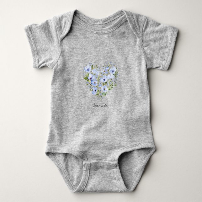 Blue Heart Floral Baby Bodysuit (Front)