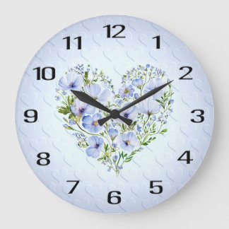 Blue Heart Floral Wall Clock