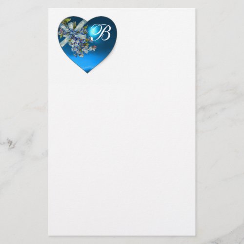 BLUE HEART  FORGET ME NOTS MONOGRAM STATIONERY