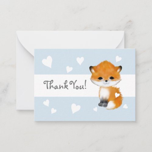 Blue Heart Fox Thank You Notecards