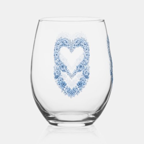 Blue Heart Frame Drinkware Set Stemless Wine Glass