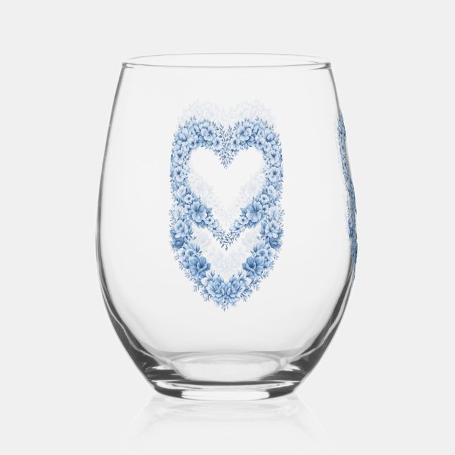 Blue Heart Frame Drinkware Set Stemless Wine Glass (Front)