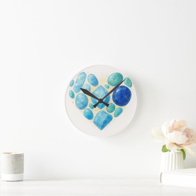 Blue Heart Gemstone Wall Clock – Elegant Spiritual (Home)