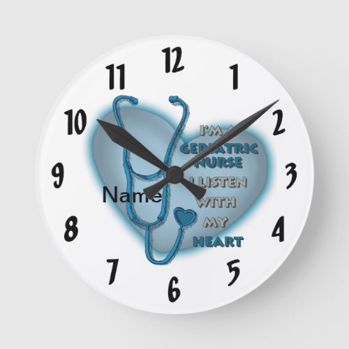 Blue Heart Geriatric Nurse custom name clock