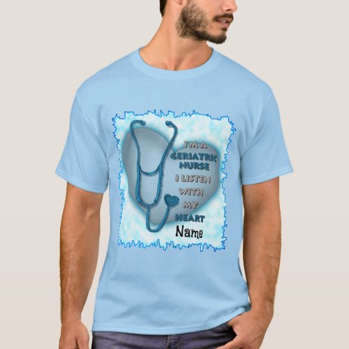 Blue Heart Geriatric Nurse custom name T_Shirt