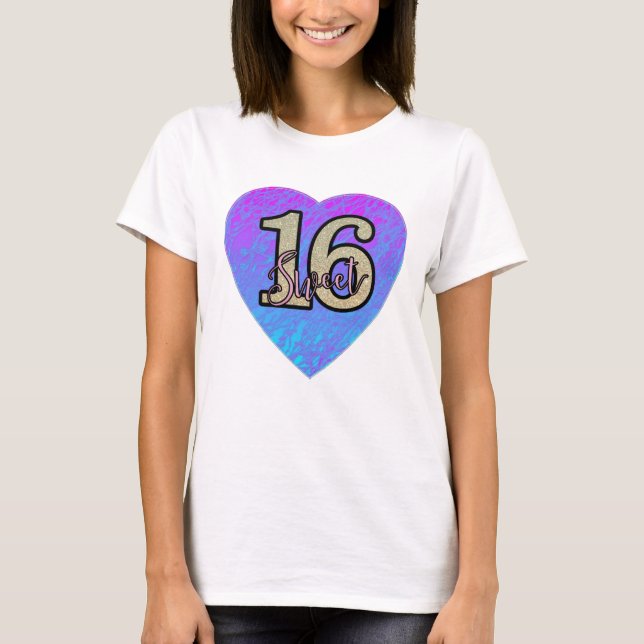 Blue Heart Girls Sweet 16 Birthday Party T-Shirt (Front)