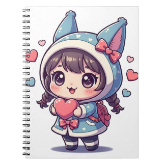 Blue Heart Hoodie Chic Notebook